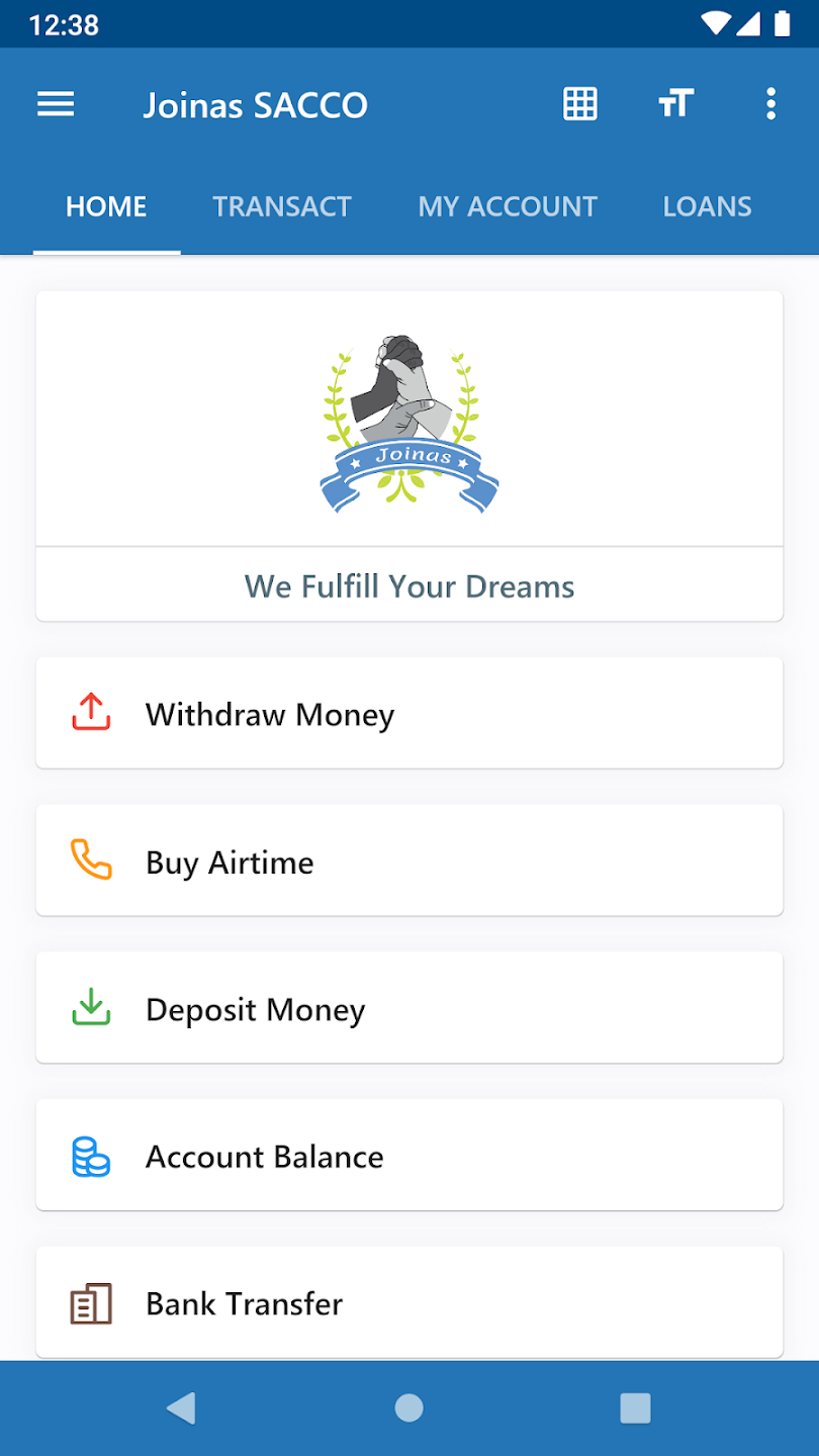 Joinas Mobi App home screen